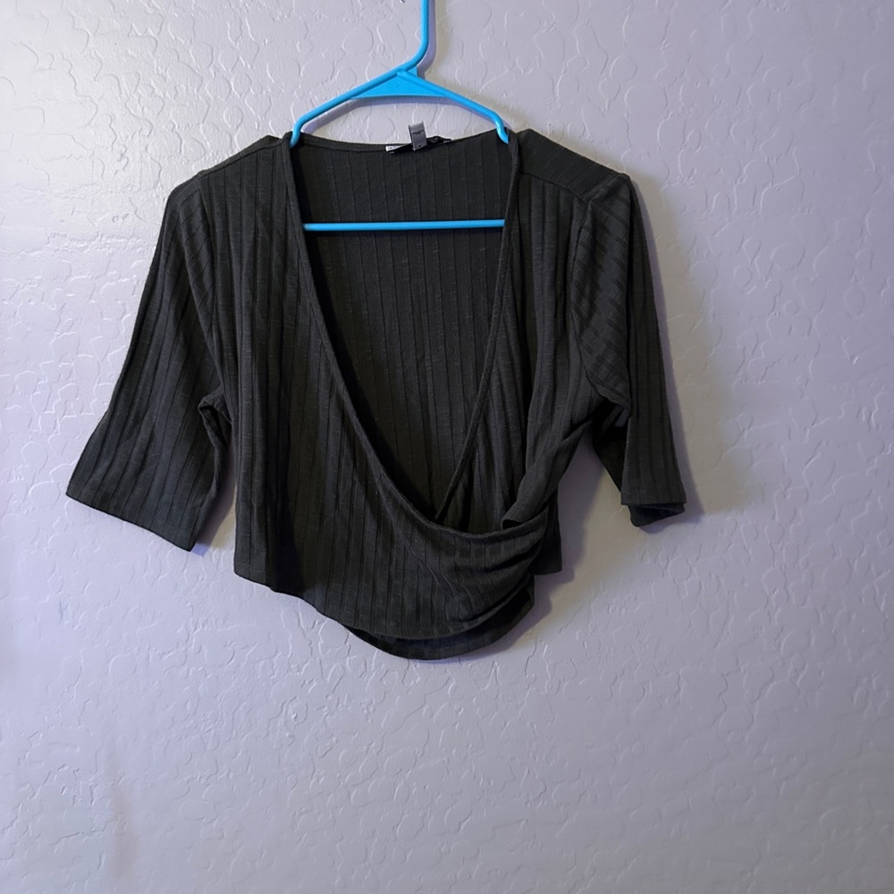 Elegant Olive Ribbed Crop Top